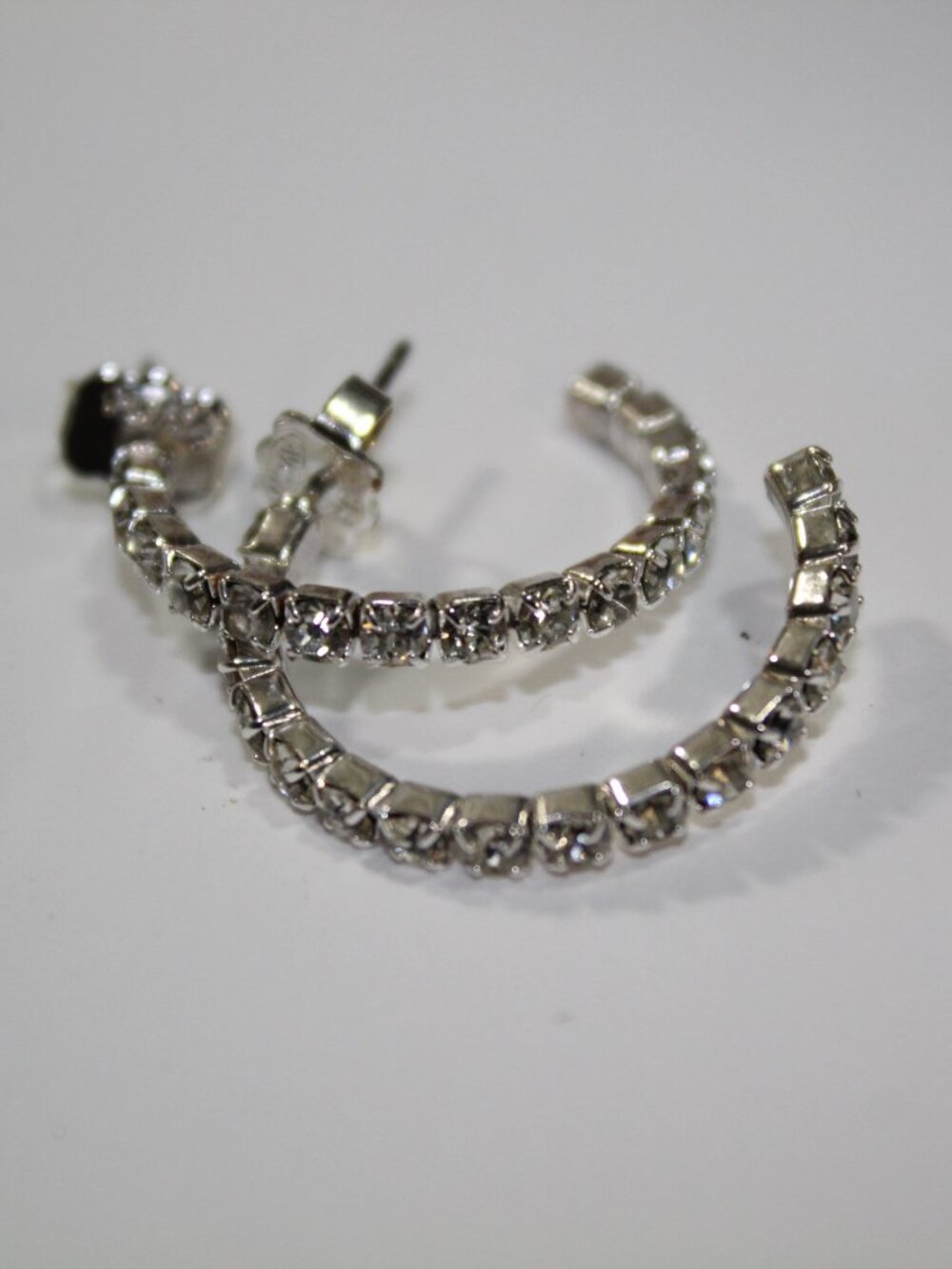 NOS Vintage Avon  Silver Rhinestone Hoop Earrings